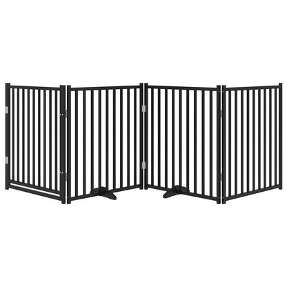 Dog Gate with Door Foldable 4 Panels Black 320 cm Solid Wood Fir