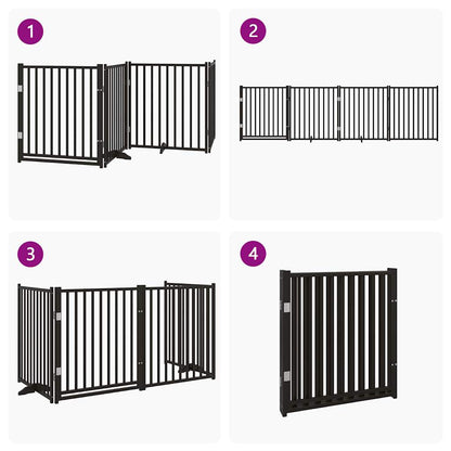 Dog Gate with Door Foldable 4 Panels Black 320 cm Solid Wood Fir