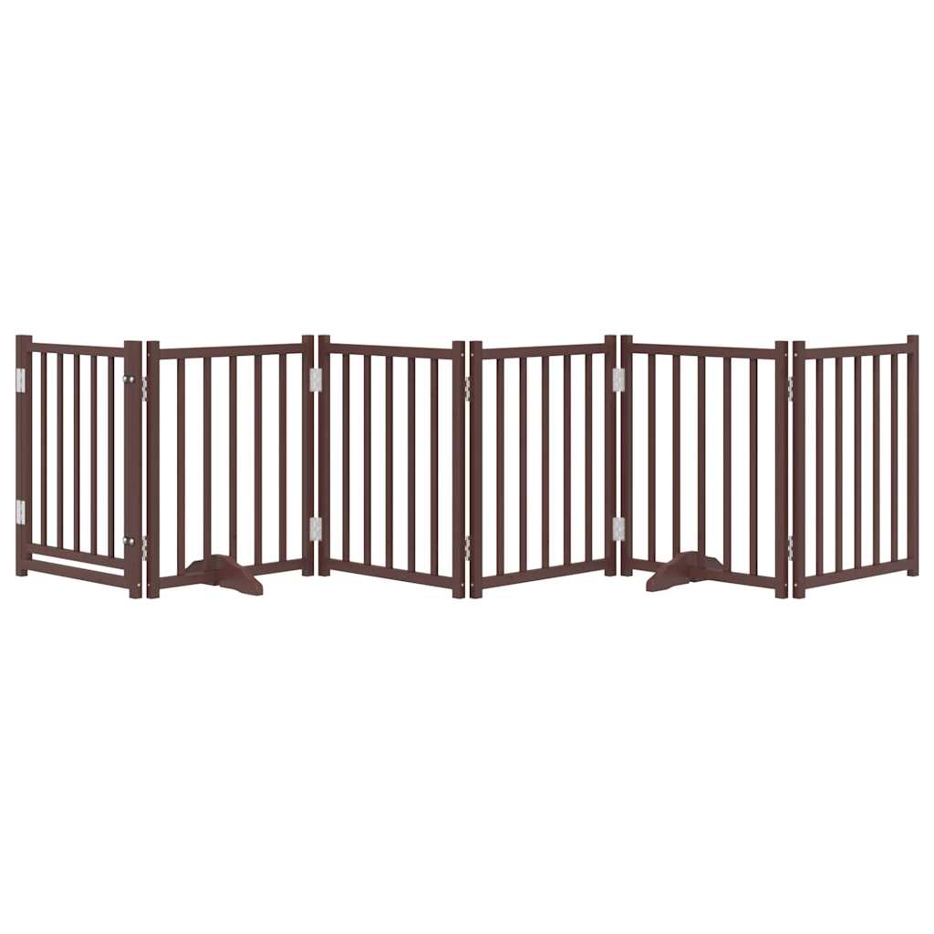 Dog Gate with Door Foldable 6 Panels Brown Oak 300 cm Solid Wood Fir