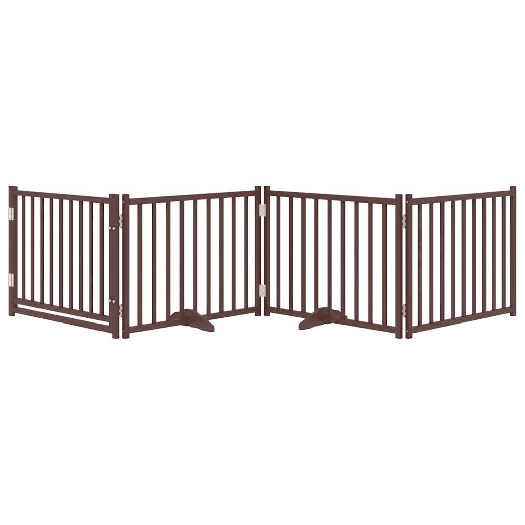Dog Gate with Door Foldable 4 Panels Brown Oak 320 cm Solid Wood Fir