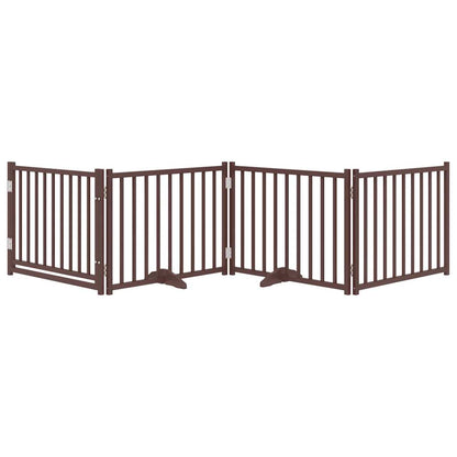 Dog Gate with Door Foldable 4 Panels Brown Oak 320 cm Solid Wood Fir