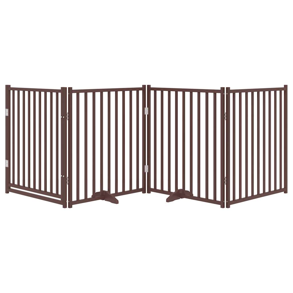 Dog Gate with Door Foldable 4 Panels Brown Oak 320 cm Solid Wood Fir