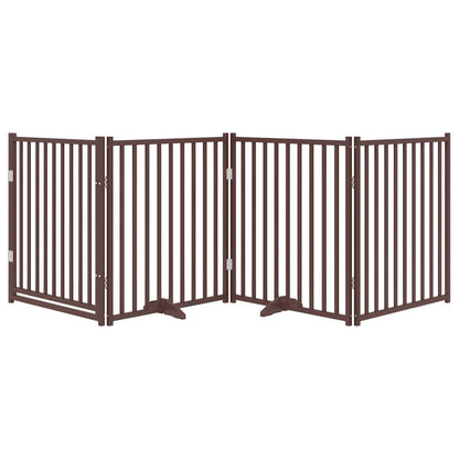 Dog Gate with Door Foldable 4 Panels Brown Oak 320 cm Solid Wood Fir