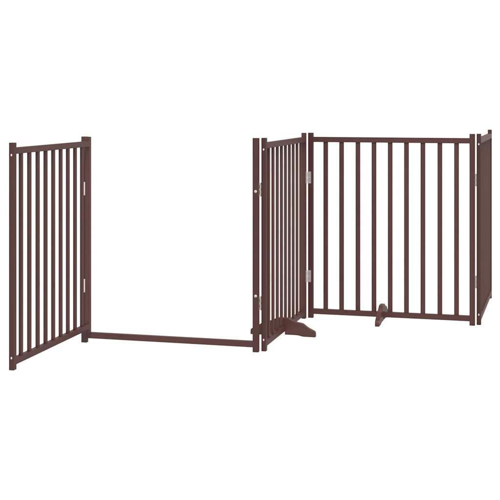 Dog Gate with Door Foldable 4 Panels Brown Oak 320 cm Solid Wood Fir
