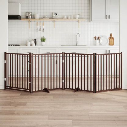 Dog Gate with Door Foldable 4 Panels Brown Oak 320 cm Solid Wood Fir