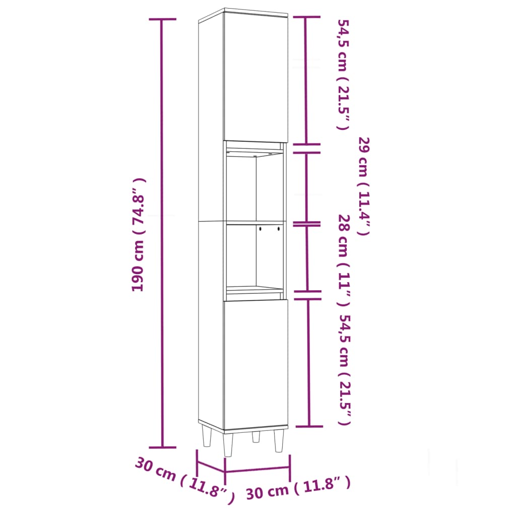 Bathroom Cabinet Concrete Grey 30x30x190 cm Engineered Wood