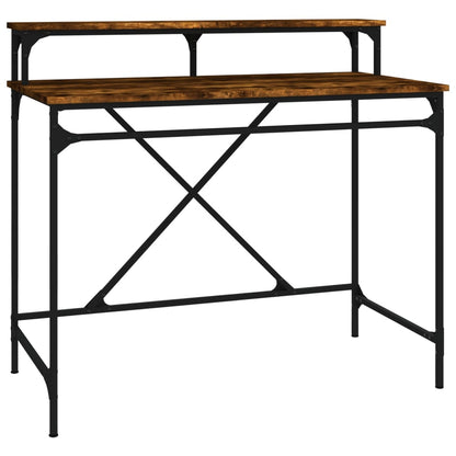 Desk Smoked Oak 100x50x90 cm Engineered Wood and Iron