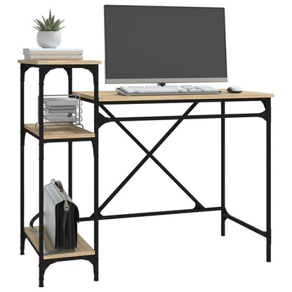 Desk with Shelves Sonoma Oak 105x50x90 cm Engineered Wood&Iron