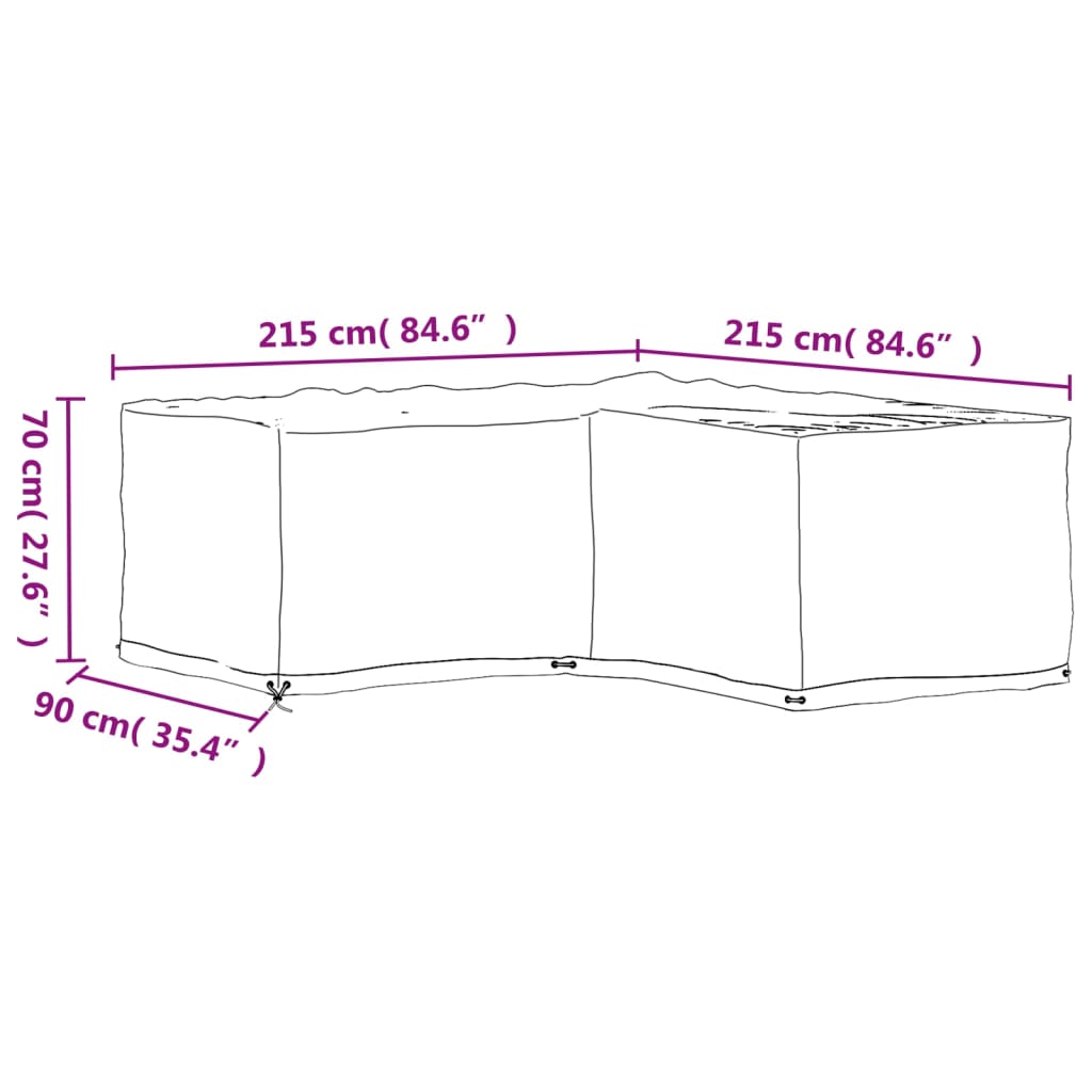 L-Shaped Garden Furniture Covers 2 pcs 16 Eyelets 215x215x70 cm