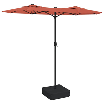 Double-Head Garden Parasol with LEDs Terracotta 316x145 cm