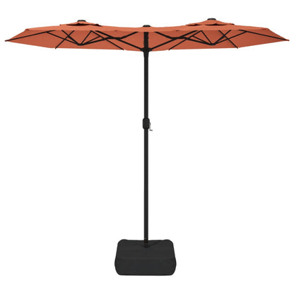 Double-Head Garden Parasol with LEDs Terracotta 316x145 cm