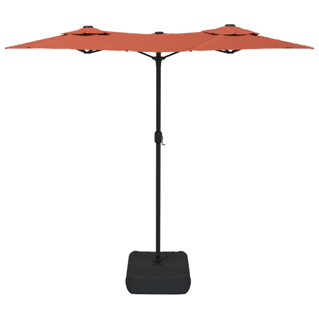 Double-Head Garden Parasol with LEDs Terracotta 316x145 cm