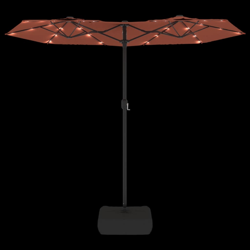 Double-Head Garden Parasol with LEDs Terracotta 316x145 cm
