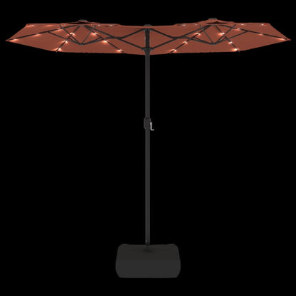 Double-Head Garden Parasol with LEDs Terracotta 316x145 cm