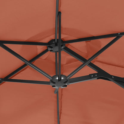 Double-Head Garden Parasol with LEDs Terracotta 316x145 cm