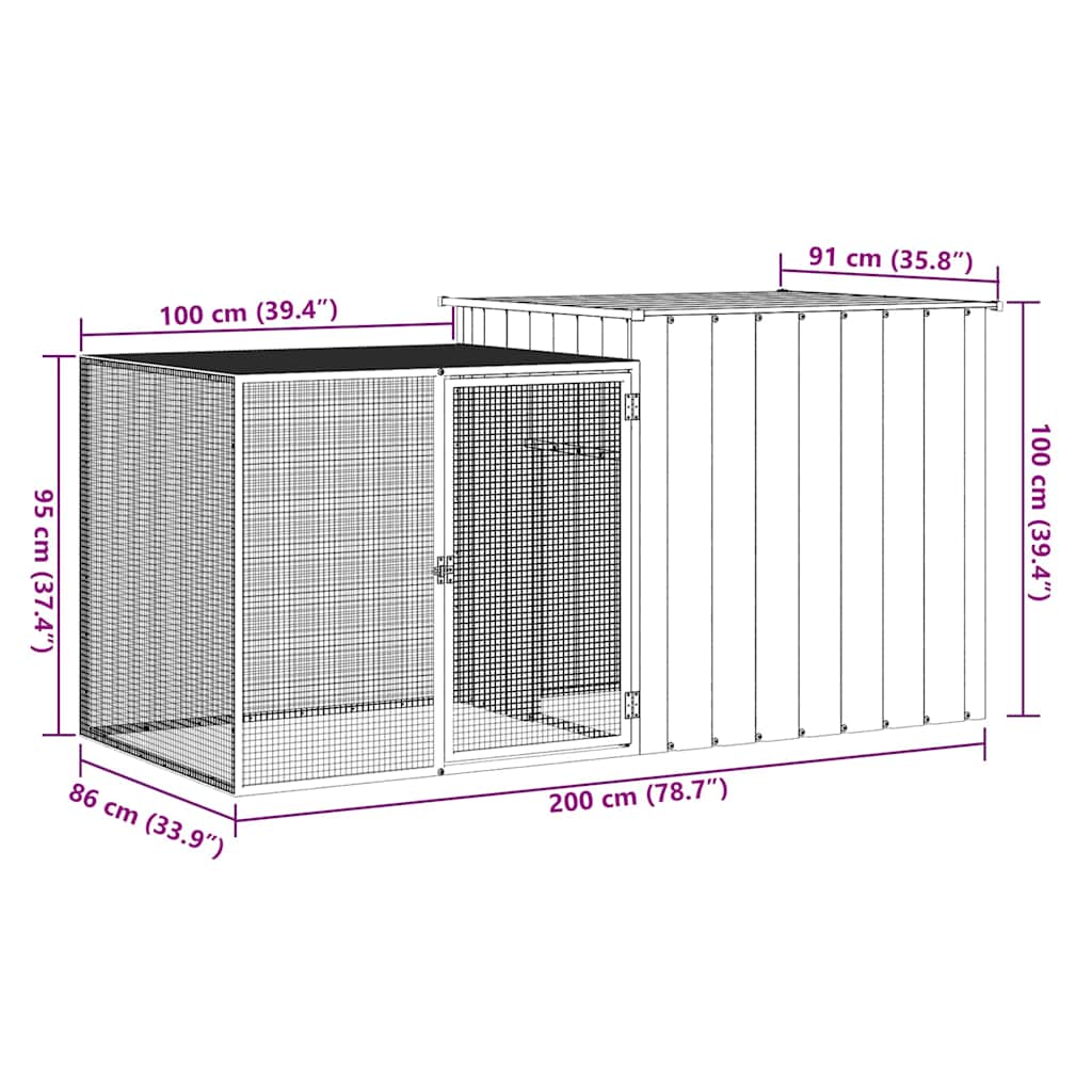 Rabbit Cage Grey 200x91x100 cm Galvanised Steel