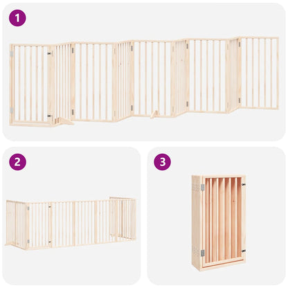 Dog Gate with Door Foldable 9 Panels 450 cm Poplar Wood