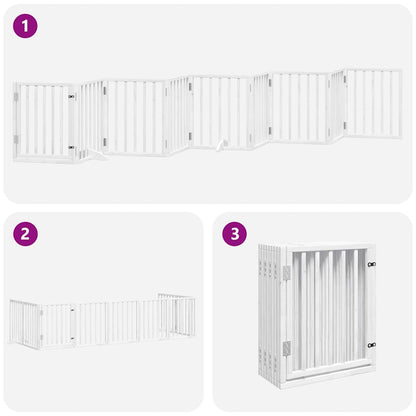 Dog Gate with Door Foldable 9 Panels White 450 cm Poplar Wood