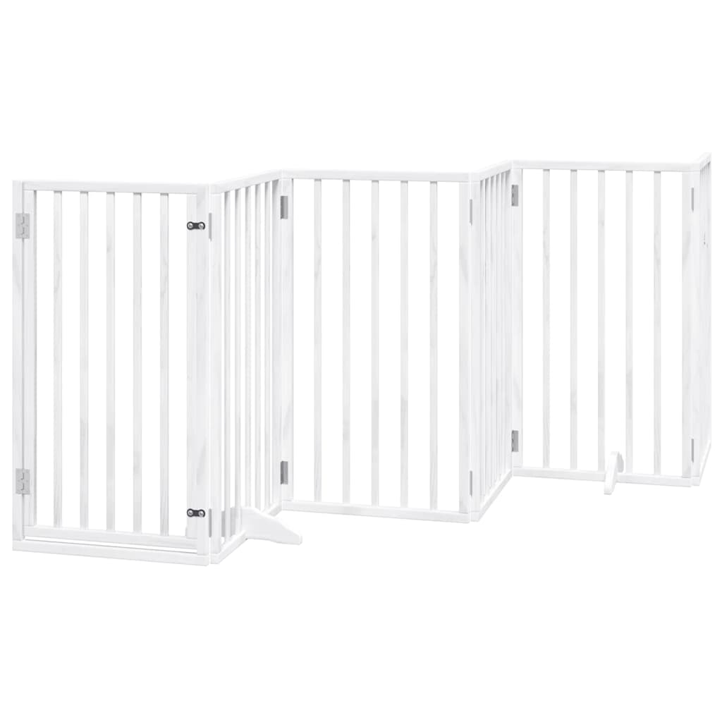 Dog Gate with Door Foldable 9 Panels White 450 cm Poplar Wood