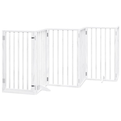 Dog Gate with Door Foldable 9 Panels White 450 cm Poplar Wood