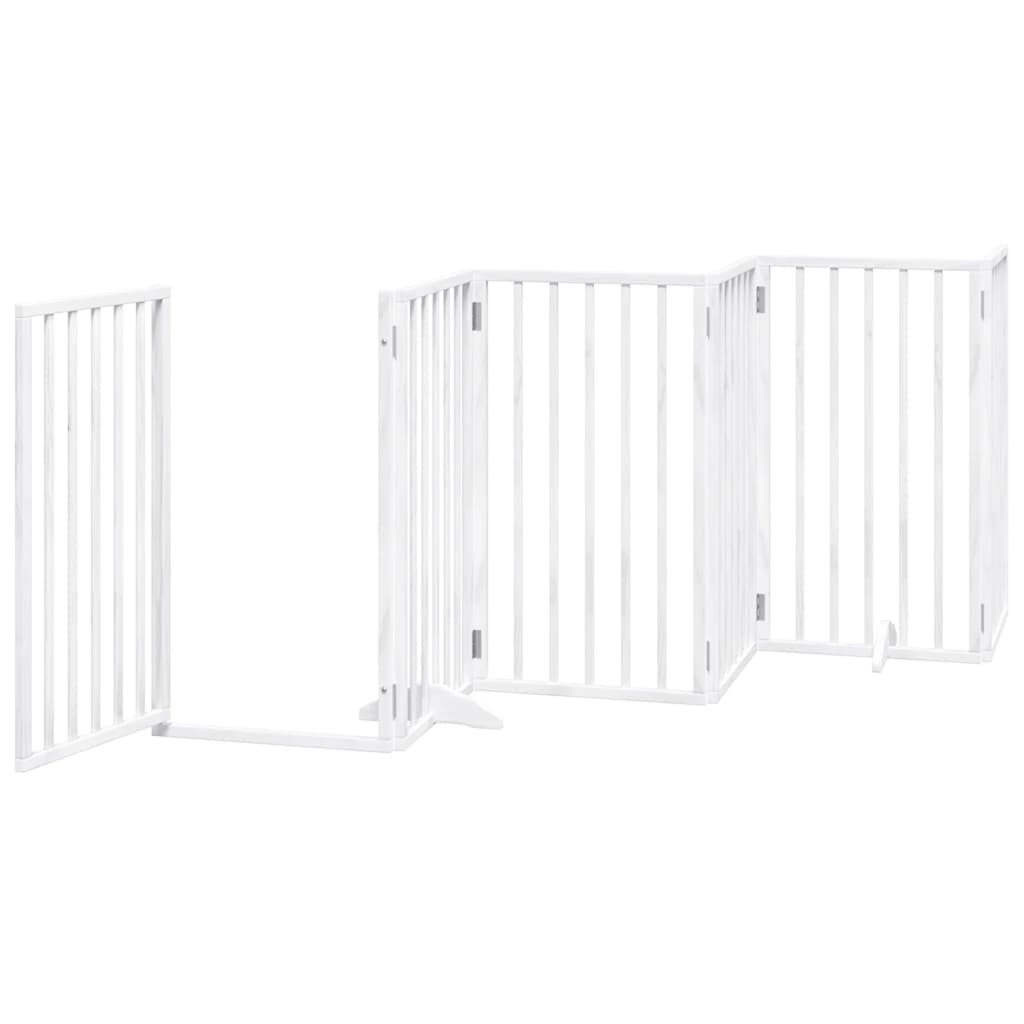 Dog Gate with Door Foldable 9 Panels White 450 cm Poplar Wood