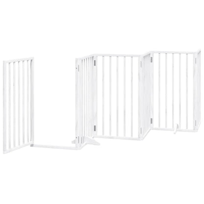 Dog Gate with Door Foldable 9 Panels White 450 cm Poplar Wood