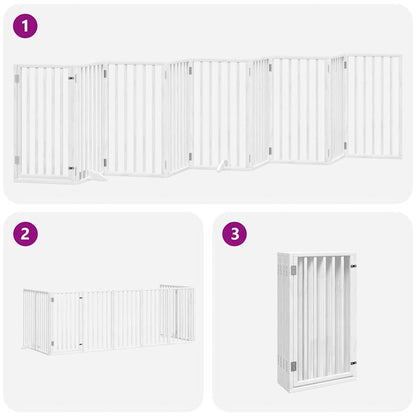 Dog Gate with Door Foldable 9 Panels White 450 cm Poplar Wood