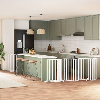 Dog Gate with Door Foldable 9 Panels White 450 cm Poplar Wood