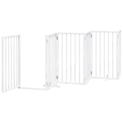 Dog Gate with Door Foldable 12 Panels White 600 cm Poplar Wood