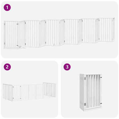 Dog Gate with Door Foldable 12 Panels White 600 cm Poplar Wood