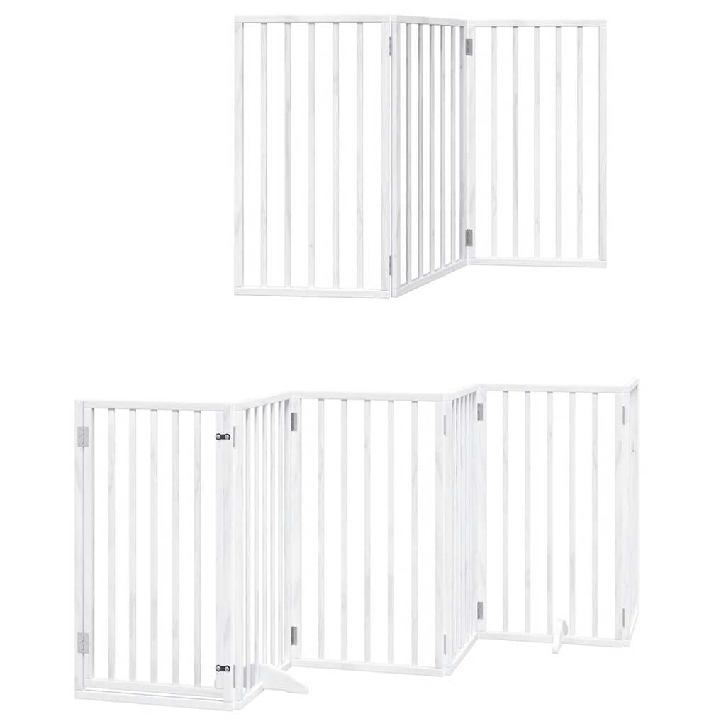 Dog Gate with Door Foldable 15 Panels White 750 cm Poplar Wood
