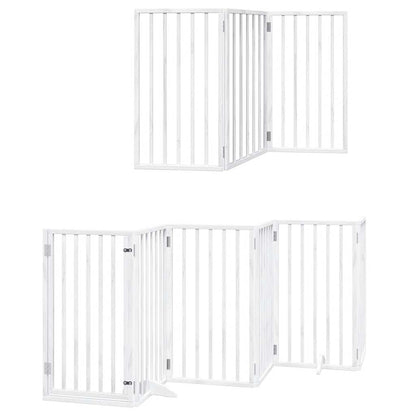 Dog Gate with Door Foldable 15 Panels White 750 cm Poplar Wood