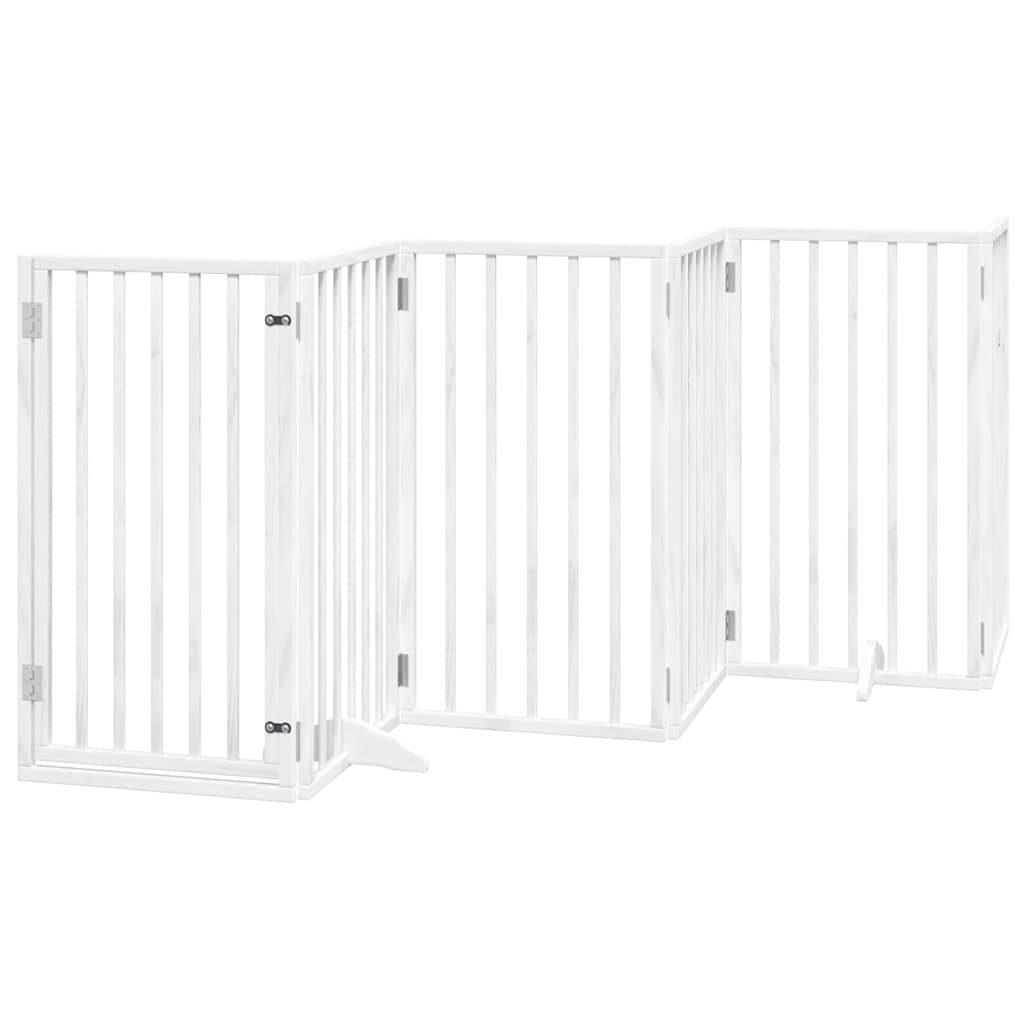Dog Gate with Door Foldable 15 Panels White 750 cm Poplar Wood