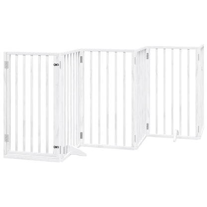 Dog Gate with Door Foldable 15 Panels White 750 cm Poplar Wood