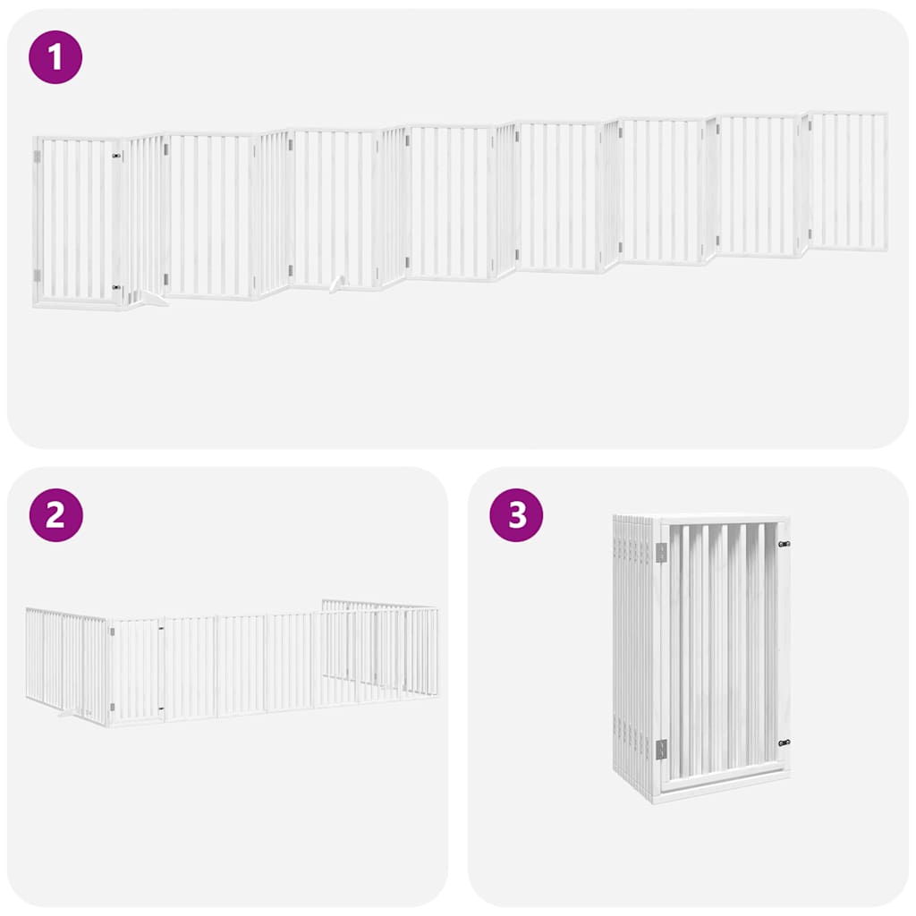 Dog Gate with Door Foldable 15 Panels White 750 cm Poplar Wood