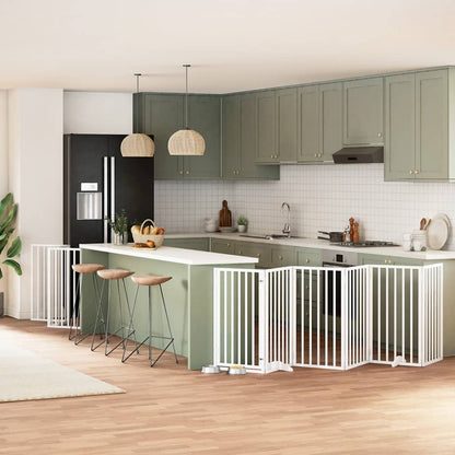 Dog Gate with Door Foldable 15 Panels White 750 cm Poplar Wood