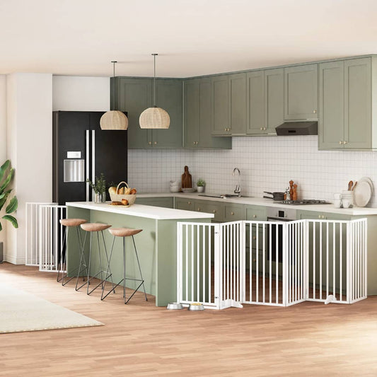 Dog Gate with Door Foldable 15 Panels White 750 cm Poplar Wood