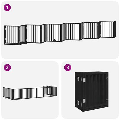 Dog Gate with Door Foldable 12 Panels Black 600 cm Poplar Wood