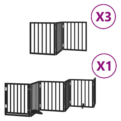 Dog Gate with Door Foldable 15 Panels Black 750 cm Poplar Wood