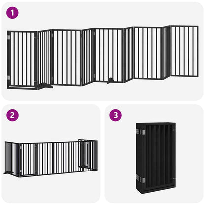 Dog Gate with Door Foldable 9 Panels Black 450 cm Poplar Wood