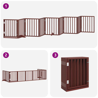 Dog Gate with Door Foldable 9 Panels Brown 450 cm Poplar Wood