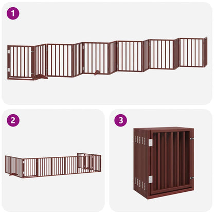 Dog Gate with Door Foldable 12 Panels Brown 600 cm Poplar Wood