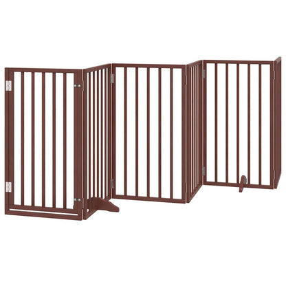 Dog Gate with Door Foldable 9 Panels Brown 450 cm Poplar Wood
