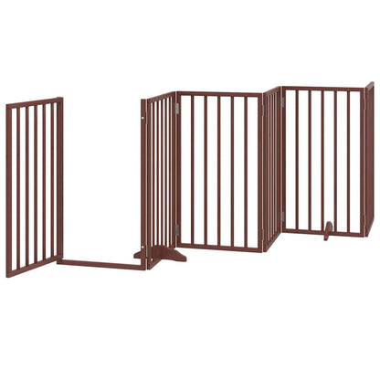 Dog Gate with Door Foldable 9 Panels Brown 450 cm Poplar Wood