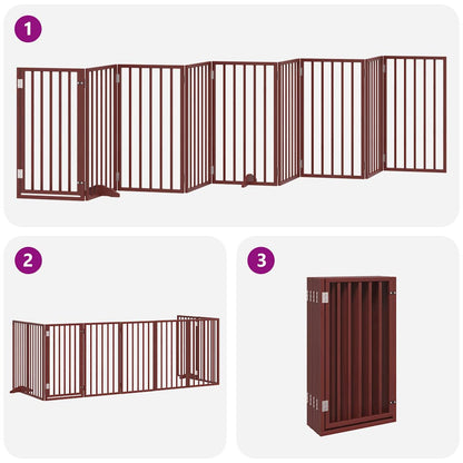 Dog Gate with Door Foldable 9 Panels Brown 450 cm Poplar Wood