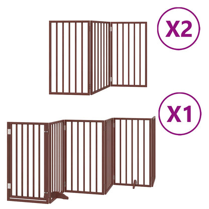 Dog Gate with Door Foldable 12 Panels Brown 600 cm Poplar Wood