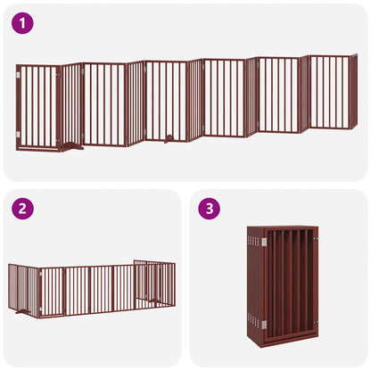 Dog Gate with Door Foldable 12 Panels Brown 600 cm Poplar Wood