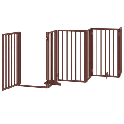 Dog Gate with Door Foldable 15 Panels Brown 750 cm Poplar Wood