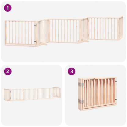 Dog Gate with Door Foldable 6 Panels 480 cm Poplar Wood