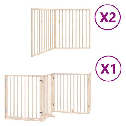 Dog Gate with Door Foldable 8 Panels 640 cm Poplar Wood
